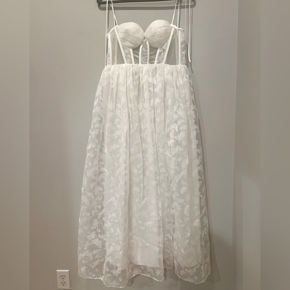 Fairy garden dress with mesh corset, long shoulder tie straps with slit dress